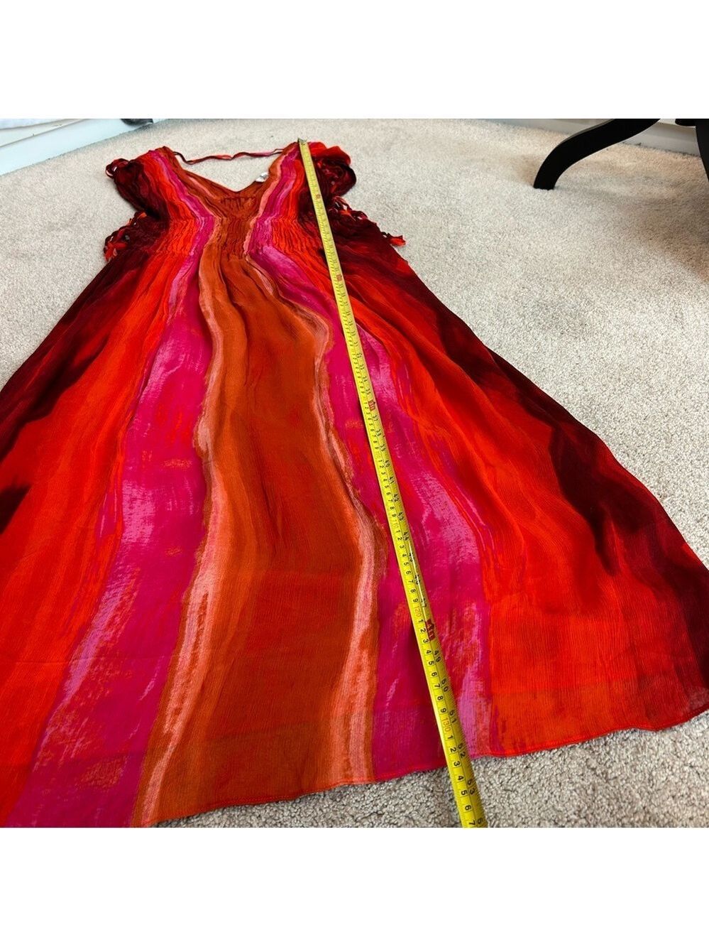 Zara red pink tie-dye BoHo V-neck midi dress Sz M tropical beach vacation NWOT - Picture 10 of 16